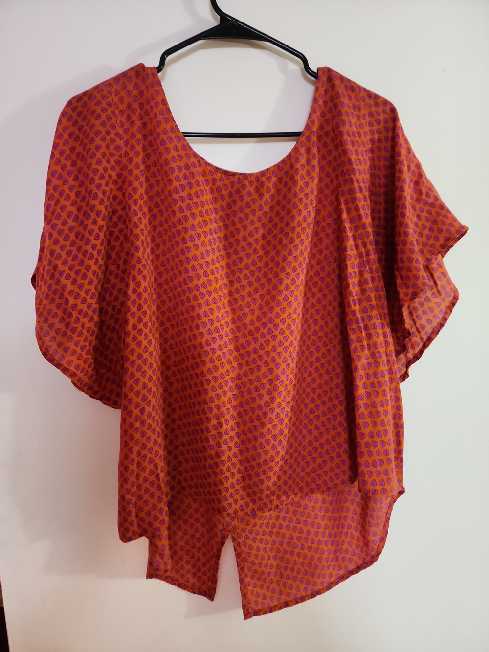 Prana Emmi Orange Leaf Print Flutter Sleeve Scoop Neck Women’s Top